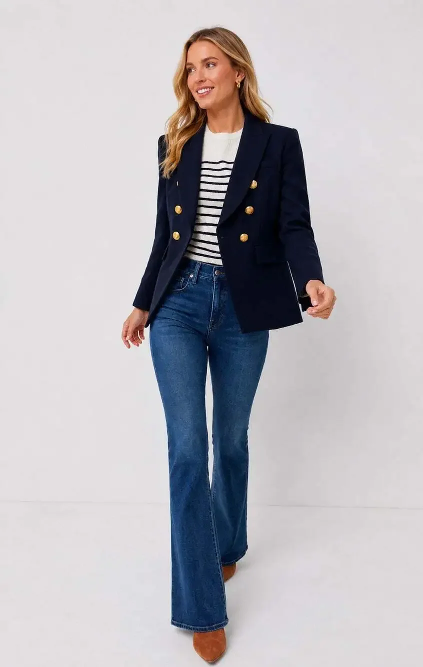 NWOT Veronica Beard Navy Blue Blazer Miller Dickey Jacket Women 10 Gold Button